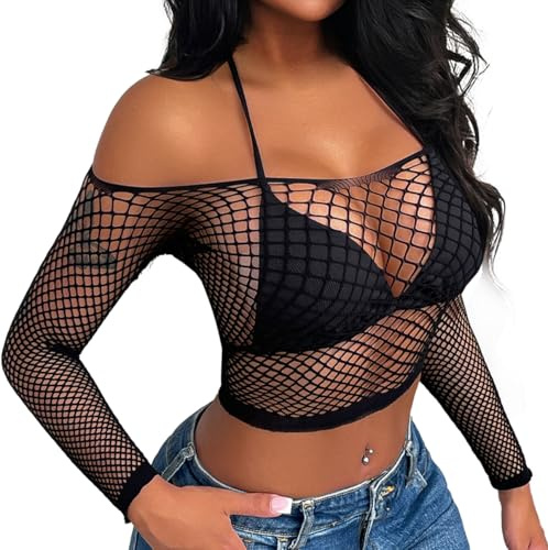 Buitifo Camisa de Malla de Lencería Sexy para Mujeres Cobertura de Playa Camiseta de Encaje Sexy Tank Top(Negro wgt,M)