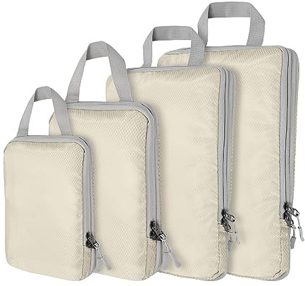 Kompressions-Verpackungswürfel, ultraleichte Packwürfel für Handgepäck, Reiseverpackungszubehör für Koffer, Organizer, Taschen, Set, langlebige Reisewürfel für Gepäck (4er-Set, Beige)