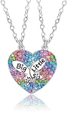 2PCS, Schwestern Passende Herz Halsketten, Big Sis Little Sis Halsketten mit Buntem Kristall, BFF Magnetische Halskette, Weihnachts Valentinstag Geburtstags Geschenk für Mädchen Schwestern Freunde