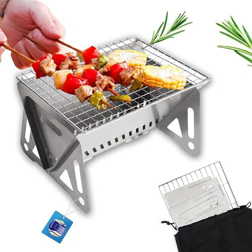 LIBRNTY Grill Portatile,arbecue Grilia a Carbone,Griglie di Cottura e per Carbonella,Pieghevole,Con custodia,21x13x13cm,adatta per 1-2 persone,utilizzata per il campeggio all'aperto
