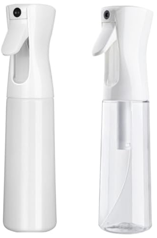 Misto Continuous Spray Bottle with Ultra Fine Mist - 10.1oz/300ml for Hair, Home Cleaning, Salons, Plants, Aromatherapy, and More - Hair Spray Bottle, Barber Accessories (2 Pack) (white)