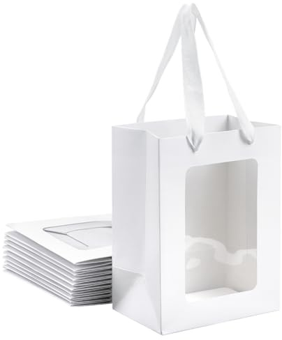 NBEADS 12 Pz Sacchetti Regalo In Carta Kraft con Finestra Trasparente, Borse di Carta Regalo Da 20x15x10.3 cm con Manici Borse di Carta per La Festa di Compleanno di Addio Al Nubilato, Bianco