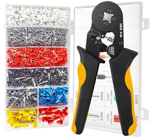 HPMAISON Crimping Plier Set, 0.25-10mm² (AWG 23-7) Ferrule Crimping Tool with 1800pcs Wire End Ferrule Connectors, Self-Adjustable Ratchet Bootlace Wire Crimping Plier Kit, Electrical Cable Lug Tools