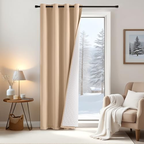 EMEMA Tende Opache Doppio Strato Isolante Termico Protezione dal Freddo Tenda Oscurante 225x132 Beige