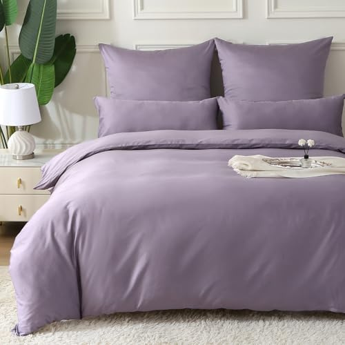 MILDLY Satin Bettwäsche 135x200 Baumwolle,Seidig Luxus Bettzeug,Grauviolett | 100% Langstapelige Baumwolle Seidig Luxus Bettzeug, ÖkoTex Zertifiziert, 1 Bettbezug 135x200 & 1 Kissenbezug 80x80