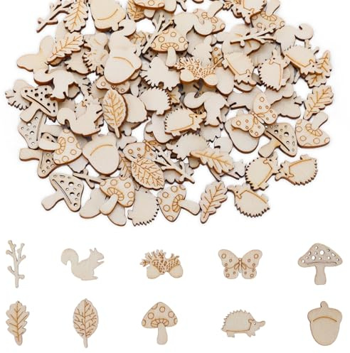 100 Stück Streudeko Holz,Waldtiere Geburtstag Deko Wald Deko Holztiere Streudeko Herbst Holz Deko Geburtstag Konfetti Christbaumschmuck Holzfiguren zum Bemalen Hochzeitsdeko(Wald)