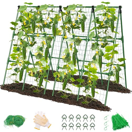 MYMULIKE 2 Pack Cucumber Trellis for Raised Bed, 168 x 120 cm Garden Trellis for Climbing Plant Outdoor, A-Frame Detachable, Plant Grow Support for Peas, Squash, Flower