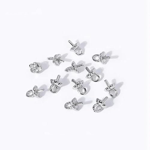 4.0mM 18K Gold Plated Flower Cup Pearl Pendant Mounting Connectors with Cap and Peg for DIY Jewelry Making Accessories Wholesale-Rhodium plated-20 Pieces