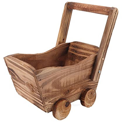 Jerliflyer Flower Pot Wooden Cart Sturdy and Wooden Wheelbarrow Design, Multifunction Indoor Plant Stand for Succulent Flowers Succulent Flower Pot Stand