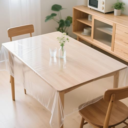 Tischfolie Transparent 0.18 mm Stark Durchsichtige Tischdecke Outdoor Wetterfest 140cm Breit Fettdicht Abwaschbar PVC Tischschutz Transparent Tischdecke Rechteckig (220 x 140cm)