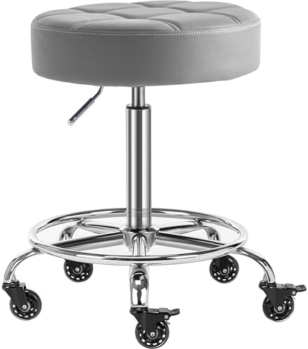 CoVibrant Lockable Rolling Stool with Noiseless Rubber Wheels & Footrest - Adjustable Swivel Stool Chair for Kitchen, Medical, Workshop, Salon, Tattoo, Office (Grey, 20-27)