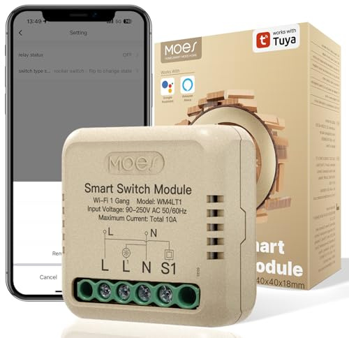 MOES Interruptor Inteligente Wifi, 1 Vía | MINI Smart Switch, Módulo Interruptor, Control Tuya/Smart life APP, Compatible Alexa, Google Home