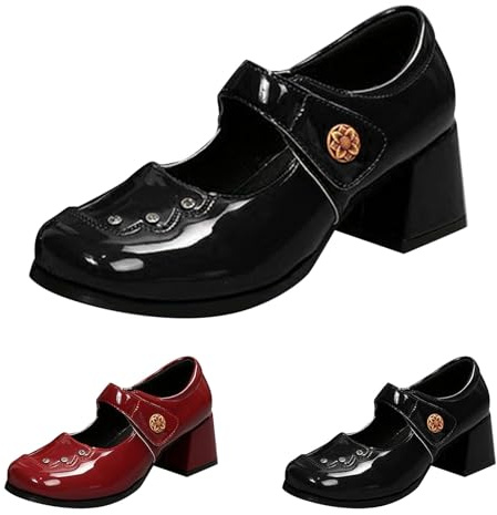 Mary Jane Chaussures basses pour femme à talon bloc - Ballerines élégantes avec lanières - Talons hauts - Chaussures à enfiler en cuir synthétique - Mocassins à bout carré - Chaussures à talons hauts