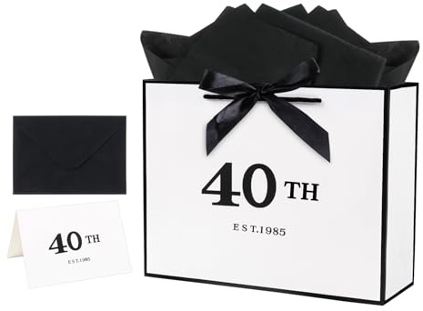 40. Geburtstag Männer Frauen Geschenktasche–Geschenktüten Geburtstag Mit 3 Seidenpapier, Karte (32× 23.5× 11cm)