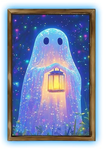 Arte Della Parete Fantasma Di Halloween - Opere D'arte Incorniciate In Legno, Poster Di Fantasmi Luminosi | Immagini Decorative Di Halloween Ghost Wall Per Feste In Casa Infestate, Bagno, Camera Da Le