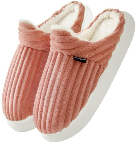 Misolin Zapatillas de Estar por Casa Mujer Invierno Cálido Pana Pantuflas con Memoria Espuma Cómoda Antideslizante Suave Zapatos, Rosa 280(40-41.5 EU)