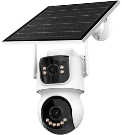 4G LTE Camara Vigilancia Exterior Solar, 24/7 Grabación AOV Cámara Exterior Solar Doble Lente Sin Cable con Batería 2K PTZ Detección IA Zoom Digital 10x, 64G Tarjeta SD Incluida (Lente Doble)