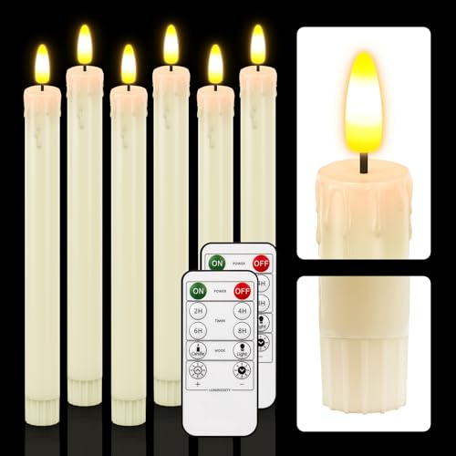 HL Elfenbein LED Stabkerzen mit Timerfunktion und Fernbedienung - 6 Stück 3D-Docht Flackernde Kerzen (2 x25 cm) Warmes Licht für Weihnachtsdeko, Zimmer Deko, Hochzeit und Party Weihnachtsdeko