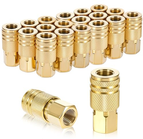 20 Pack 1/4-Inch Brass Female Industrial Coupler, 1/4 Inch Air Hose Fittings, Air Line Quick Connect Fittings, NPT Internal Couplers for Professional Jobsites and Automotive Shops