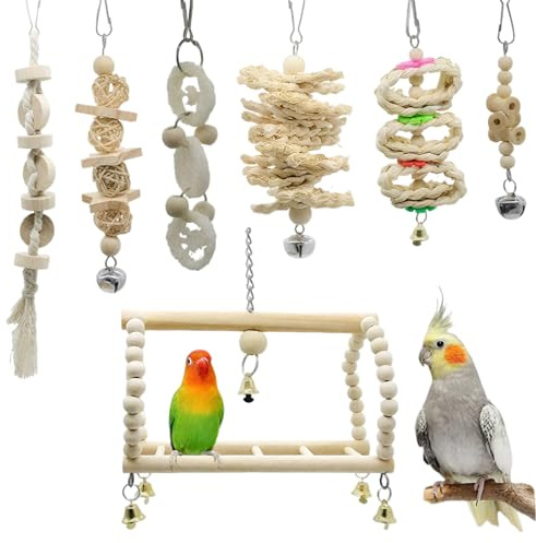 LIUYIDM Giocattoli per Uccelli Parrocchetti Accessori per Gabbia per Uccelli Parrot Swing Chewing Standing Hanging Perch Amaca Scaletta per Budgerigar, 18 pezzi Accessori per Gabbia