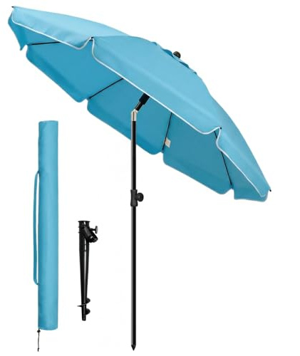 VOUNOT® Sombrilla Playa Grande Ø200cm y Soporte Arena, Mástil Inclinable Altura Regulable Protección UV 50+ Parasol con Techo de Ventilación Bolsa Transporte para Playa Terraza Balcón Camping Turquesa