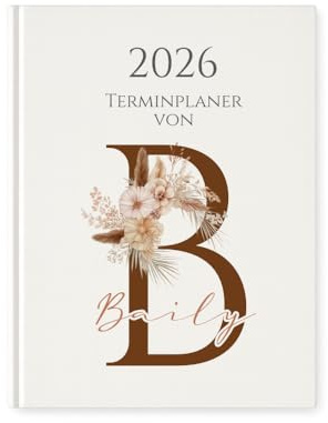Personaliserter Buchkalender 2026 Din A5 | Hardcover Terminplaner mit Name | Wochenplaner & Jahresplaner | 320 Seiten | Weißes Cover mit Blindprägung - Manufaktur Liebevoll (Brauner Buchstabe)