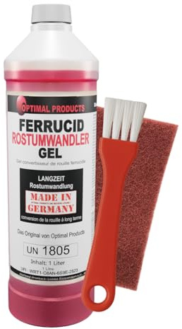 Ferrucid Convertisseur de rouille 1 litre | Pour peindre les zones rouillées | Idéal pour les travaux plus fins | Ponçage et brossage | Avec pinceau et non-tissé abrasif