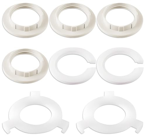 8PCS E27 - E14 Lamp Shade Converter Ring Set 2 Reducer Rings 2Buckle Adapters 4 E27 Socket Rings ABS Plastic Lamp Shade Adapter Ring for Table Lamp/Chandelier/Ceiling Light, Tool-Free Installation