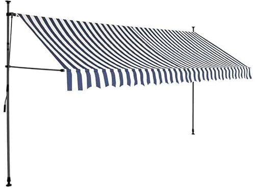 Einziehbare Markise Handbetrieben mit 350 cm Blau und Weiß – Stahlrahmen & PU-beschichteter Polyesterstoff – Perfekter Sonnenschutz für Terrasse und Garten