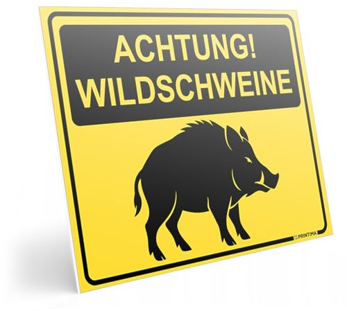 PRINTIMA Warnschild „Achtung! Wildschweine” 40x30cm aus PVC inkl. Montagematerial – wetterfeste Hinweistafel mit Wildschweinmotiv für Waldgebiete & Naturpfade