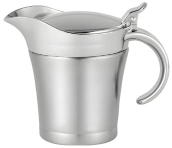 VNLCPX Salsiera in Acciaio Inossidabile, Salsiera Termica con Coperchio e Manico, Doppio Isolamento, per Sugo Crema Pasticcera e Altro Ancora, 450ml, Argento
