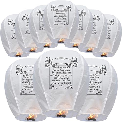 Sky Lanterns 10-Pack Chinese Memorial Lanterns to Release in Sky, Biodegradable for Festivals, Wishes, Memorials, Funerals, Birthdays & Parties – Ships from the USA