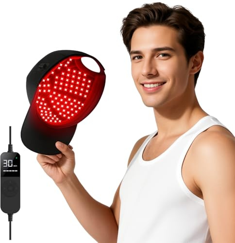 LLLT Laser-Rotlicht-Haarwuchskappe–Rotlicht-Therapie mit Infrarot(660, 850, 940 nm),5Intensitätsstufen,Timer & Pulsmodi(10–300 Hz)–Für Männer & Frauen, Haarwachstum & Schmerzlinderung