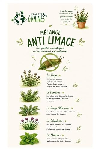 500 Graines Mélange Anti-Limaces et anti escargot Naturel : Thym, Romarin, Ciboulette, Menthe