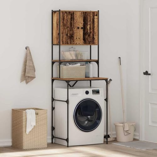 LoogCape Armoire de machine à laver en bois 68 x 48,5 x 194 cm pour le linge, le rangement, la protection et l'organisation, durable, facile d'entretien, idéal pour la buanderie et le salon