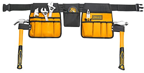 INGCO Tool Belt Pouch 600D Waterproof Polyester Aprons 14 Pocket Tool Belts for Adults with Adjustable Belt (36.22 Inch - 50 Inch) HTBP02031