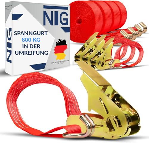 Spanngurte mit Ratsche (8 Stück) TÜV/GS geprüft | 800 kg 6m | zweiteilig mit Haken | Ratschengurt | Zurrgurte | 25mm | 0,8 T | 6 Meter