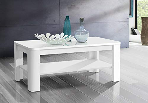 FORTE Tuluza Couchtisch, Holzwerkstoff, Weiß Hochglanz kombiniert mit Weiß, B x H x T: 110 x 45 x 60 cm