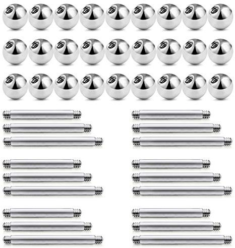 LAURITAMI 5mm Piercing Kugel Schraubkugel mit 1,6mm Barbell Set Chirurgenstahl Industrial Zungenpiercing Brustwarzenpiercing Silber