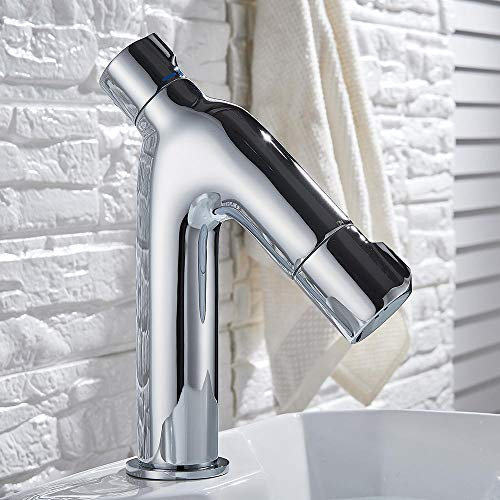 Robinets de bassin thermostatiques chromés Salle de bains Robinet mitigeur chaud et froid Robinet de lavabo Robinet monotrou pour lavabo