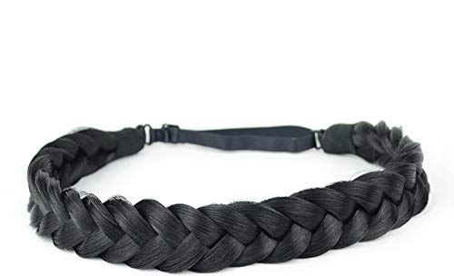 BOBIYA 2 Stränge Synthetisches haar flicht stirnband klassischer chunky geflochtene zöpfe elastic stretch toupet für frauen-mädchen-schönheits-zusatz (schwarz)