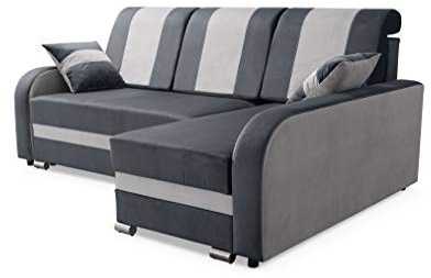 Robin Inspire BARI Ecksofa mit Schlaffunktion, Sofa mit Schlaffunktion, Schlafsofa mit Bettkasten und Kissen, Freistehende Eckcouch in L-Form Rechts (Grau Silver)