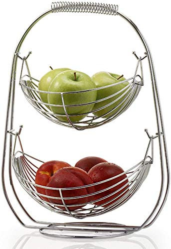 Koomiao - Soporte de cesta para frutas y verduras, acero inoxidable, 2 pisos, fácil de montar