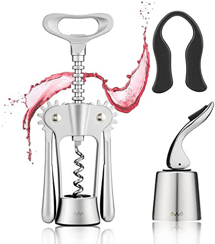OWO Wine Opener Set Stainless Steel, Wing Corkscrew with Foil Cutter, Used in Kitchen Restaurant Chateau and Bars, Silver