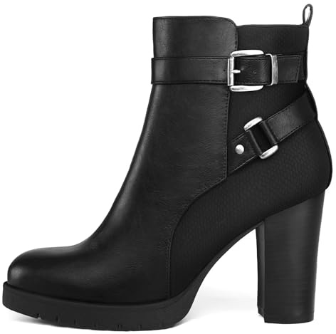 mysoft Women's Ankle Boots Side Zip Chunky Stacked Heel Booties with Wide
