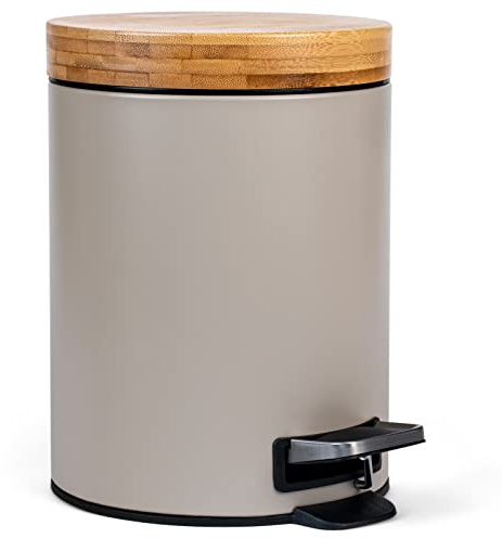 KAZAI.® 5 Liters Designer Badrum Avfallskärl - Superior Bambu | Mjuk Stängning | Finger fri | Ljusgrå (Varm)