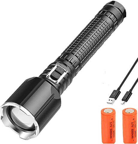 Taschenlampe LED Aufladbar, 600000 High Lumen Extrem Hell Taschenlampe XHP160 LED-Taschenlampen Taktisches Handlicht mit 5 Modi, wasserdichte, zoombare Taschenlampe zum Wandern, Camping, Notfall