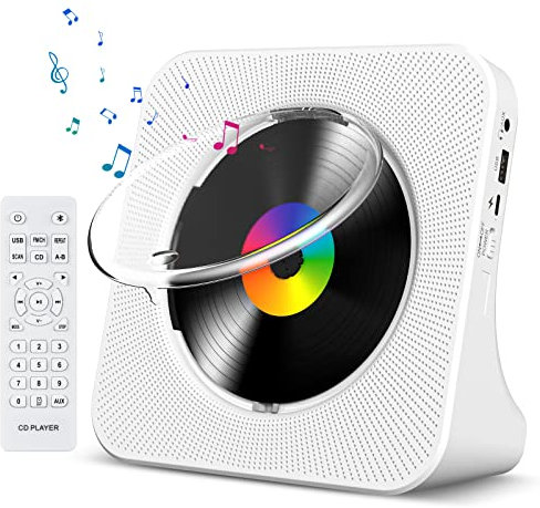 Lecteur CD de Bureau avec Bluetooth Gueray Lecteur CD Mural Haut-parleurs HiFi Intégrés Portables avec écran LED Audio Domestique Boombox Radio FM USB Type-c Lecteur de Musique MP3
