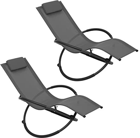 WOLTU 2er Set Schaukelliegen Outdoor, Klappbare Relaxliegen mit Kopfstütze und Armlehnen, Schwingliege für Garten Balkon Terrasse, Grau