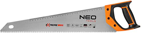 NEO TOOLS Hand Saw 400/450/500 mm, 7 TPI, Two-Component Handle, Three-sided Sharpened, Hardened Teeth With Comfortable Ergonomic Handle and 3 Cutting Surfaces (450 mm)